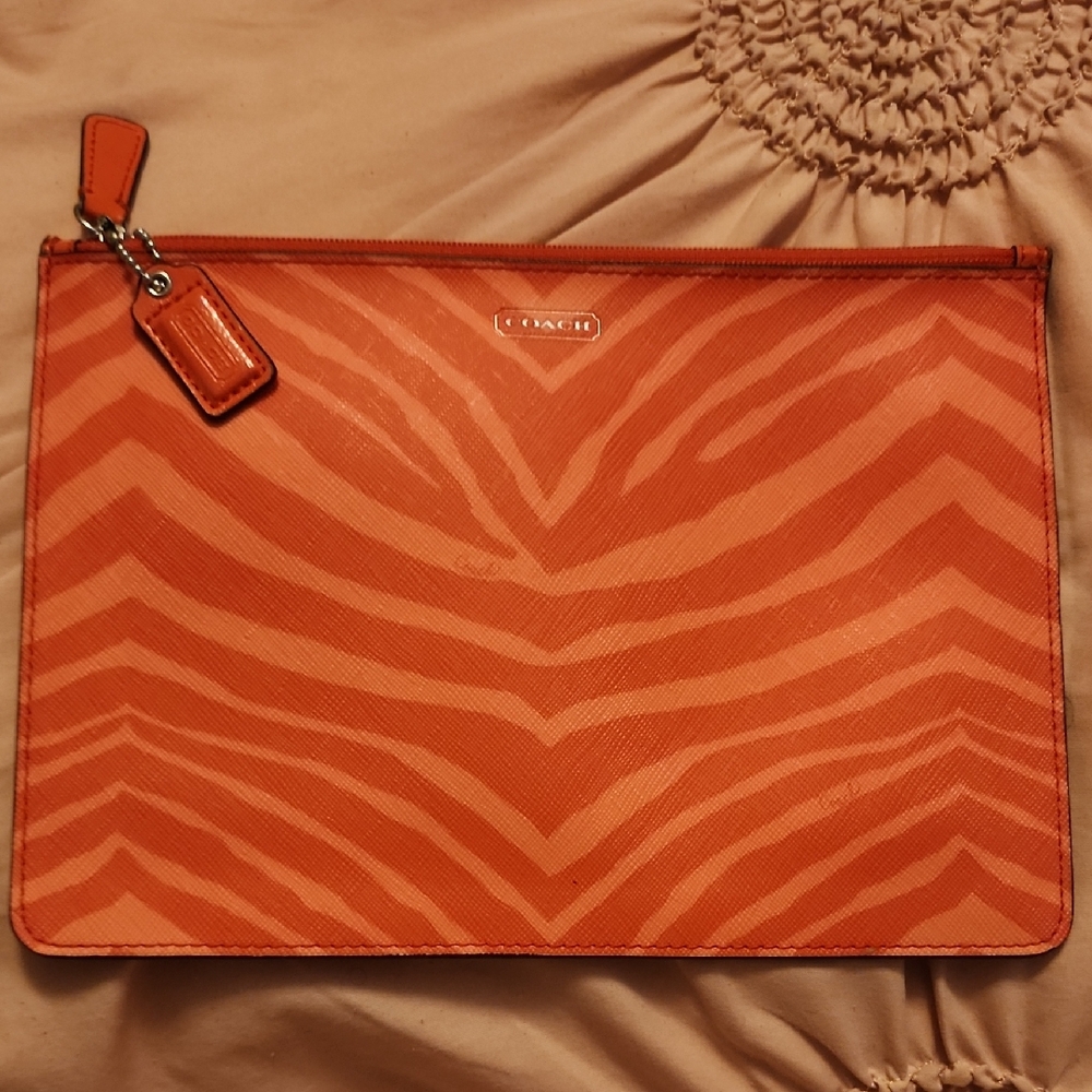 Coach Vibrant Orange Animal Print Pouch